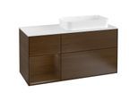 Villeroy und Boch Finion Waschtischunterschrank F271GNGN 120cm, Abdeckplatte white matt, Regal links Walnut veneer, Walnut veneer