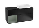 Villeroy und Boch Finion Waschtischunterschrank F272GMPD 120cm, Abdeckplatte black matt, Regal links Olive Matt Lacquer, Black matt lacquer
