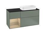 Villeroy und Boch Finion Waschtischunterschrank F272PCGM 120cm, Abdeckplatte black matt, Regal links Oak Veneer, Olive Matt Lacquer