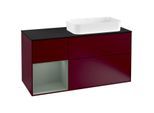 Villeroy und Boch Finion Waschtischunterschrank F272GMHB 120cm, Abdeckplatte black matt, Regal links Olive Matt Lacquer, Peony Matt