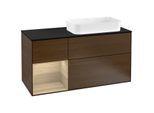 Villeroy und Boch Finion Waschtischunterschrank F272PCGN 120cm, Abdeckplatte black matt, Regal links Oak Veneer, Walnut veneer