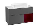 Villeroy und Boch Finion Waschtischunterschrank G251HBGK 100cm, Abdeckplatte white matt, Emotion, Regal rechts Peony, Anthracite matt