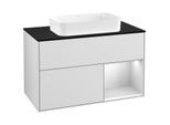 Villeroy und Boch Finion Waschtischunterschrank G252MTMT 100cm, Abdeckplatte black matt, Emotion, Regal rechts White matt lacquer, White matt lacquer