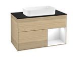 Villeroy und Boch Finion Waschtischunterschrank G252GFPC 100cm, Abdeckplatte black matt, Emotion, Regal rechts Glossy white lacquer, Oak Veneer