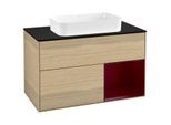 Villeroy und Boch Finion Waschtischunterschrank G252HBPC 100cm, Abdeckplatte black matt, Emotion, Regal rechts Peony, Oak Veneer