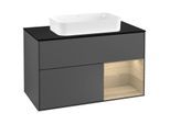 Villeroy und Boch Finion Waschtischunterschrank G252PCGK 100cm, Abdeckplatte black matt, Emotion, Regal rechts Oak Veneer, Anthracite matt