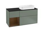 Villeroy und Boch Finion Waschtischunterschrank G272GNGM 120cm, Abdeckplatte black matt, Emotion, Regal links Walnut veneer, Olive Matt Lacquer