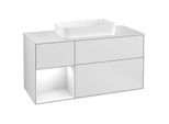 Villeroy und Boch Finion Waschtischunterschrank F291GFMT 120cm, Abdeckplatte white matt, Regal links Glossy white lacquer, White matt lacquer