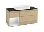 Villeroy und Boch Finion Waschtischunterschrank F292MTPC 120cm, Abdeckplatte black matt, Regal links White matt lacquer, Oak Veneer