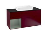 Villeroy und Boch Finion Waschtischunterschrank F292GMHB 120cm, Abdeckplatte black matt, Regal links Olive Matt Lacquer, Peony Matt