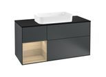 Villeroy und Boch Finion Waschtischunterschrank F292PCHG 120cm, Abdeckplatte black matt, Regal links Oak Veneer, Midnight Blue Matt Lacquer
