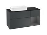 Villeroy und Boch Finion Waschtischunterschrank G282GKHG 120cm, Abdeckplatte black matt, Emotion, Regal rechts Anthracite matt, Midnight Blue Matt Lacquer