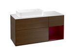 Villeroy und Boch Finion Waschtischunterschrank F281HBGN 120cm, Abdeckplatte white matt, Regal rechts Peony, Walnut veneer