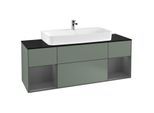 Villeroy und Boch Finion Waschtischunterschrank G212GKGM 160cm, Abdeckplatte black matt, Emotion, Regale Anthracite matt lacquer, Olive Matt Lacquer