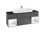 Villeroy und Boch Finion Waschtischunterschrank F212GFGK 160cm, Abdeckplatte black matt, Regale Glossy white lacquer, Anthracite matt