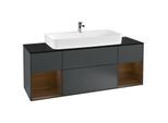 Villeroy und Boch Finion Waschtischunterschrank F212GNHG 160cm, Abdeckplatte black matt, Regale Walnut veneer, Midnight Blue Matt Lacquer