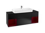 Villeroy und Boch Finion Waschtischunterschrank F212HBPD 160cm, Abdeckplatte black matt, Regale Peony matt lacquer, Black matt lacquer