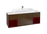 Villeroy und Boch Finion Waschtischunterschrank G211HBGN 160cm, Abdeckplatte white matt, Emotion, Regale Peony matt lacquer, Walnut veneer
