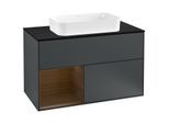 Villeroy und Boch Finion Waschtischunterschrank F242GNHG 100x60,3cm, Abdeckplatte black matt, Regal links Walnut veneer, Midnight Blue Matt Lacquer