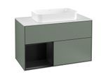 Villeroy und Boch Finion Waschtischunterschrank G241PDGM 100cm, Abdeckplatte white matt, Emotion, Regal links Black matt lacquer, Olive Matt Lacquer