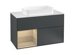 Villeroy und Boch Finion Waschtischunterschrank G241PCHG 100cm, Abdeckplatte white matt, Emotion, Regal links Oak Veneer, Midnight Blue Matt Lacquer