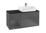 Villeroy und Boch Finion Waschtischunterschrank F142GKGK 120cm, Abdeckplatte Glass Black Matt, Regal links Anthracite matt, Anthracite matt