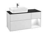 Villeroy und Boch Finion Waschtischunterschrank F152GFMT 120cm, Abdeckplatte black matt, Regal rechts Glossy white lacquer, White matt lacquer