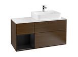 Villeroy und Boch Finion Waschtischunterschrank G141PDGN 120cm, Abdeckplatte white matt, Emotion, Regal links Black matt lacquer, Walnut veneer