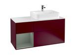 Villeroy und Boch Finion Waschtischunterschrank G141GMHB 120cm, Abdeckplatte white matt, Emotion, Regal links Olive Matt Lacquer, Peony Matt