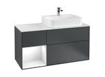 Villeroy und Boch Finion Waschtischunterschrank F141GFHG 120cm, Abdeckplatte glass white Matt, Regal links Glossy white lacquer, Midnight Blue Matt Lacquer