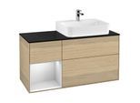 Villeroy und Boch Finion Waschtischunterschrank G142MTPC 120cm, Abdeckplatte black matt, Emotion, Regal links White matt lacquer, Oak Veneer