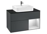 Villeroy und Boch Finion Waschtischunterschrank G122MTHG 100cm, Abdeckplatte black matt, Emotion, Regal rechts White matt lacquer, Midnight Blue Matt Lacquer
