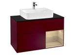 Villeroy und Boch Finion Waschtischunterschrank F122PCHB 100cm, Abdeckplatte black matt, Regal rechts Oak Veneer, Peony Matt