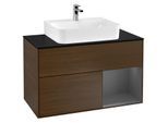 Villeroy und Boch Finion Waschtischunterschrank F122GKGN 100cm, Abdeckplatte black matt, Regal rechts Anthracite matt, Walnut veneer
