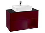 Villeroy und Boch Finion Waschtischunterschrank F122HBHB 100cm, Abdeckplatte black matt, Regal rechts Peony, Peony Matt