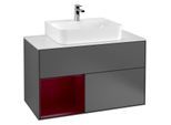 Villeroy und Boch Finion Waschtischunterschrank G111HBGK 100cm, Abdeckplatte white matt, Emotion, Regal links Peony, Anthracite matt