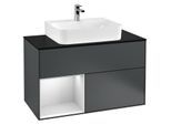 Villeroy und Boch Finion Waschtischunterschrank G112MTHG 100cm, Abdeckplatte black matt, Emotion, Regal links White matt lacquer, Midnight Blue Matt Lacquer