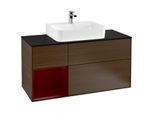 Villeroy und Boch Finion Waschtischunterschrank G162HBGN 120cm, Abdeckplatte black matt, Emotion, Regal links Peony, Walnut veneer