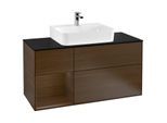 Villeroy und Boch Finion Waschtischunterschrank F162GNGN 120cm, Abdeckplatte black matt, Regal links Walnut veneer, Walnut veneer