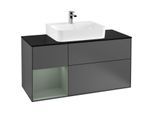 Villeroy und Boch Finion Waschtischunterschrank G162GMGK 120cm, Abdeckplatte black matt, Emotion, Regal links Olive Matt Lacquer, Anthracite matt