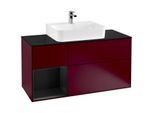 Villeroy und Boch Finion Waschtischunterschrank F162PDHB 120cm, Abdeckplatte black matt, Regal links Black matt lacquer, Peony Matt