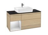 Villeroy und Boch Finion Waschtischunterschrank F162MTPC 120cm, Abdeckplatte black matt, Regal links White matt lacquer, Oak Veneer