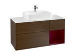 Villeroy und Boch Finion Waschtischunterschrank F171HBGN 120cm, Abdeckplatte white matt, Regal rechts Peony, Walnut veneer