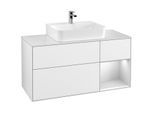 Villeroy und Boch Finion Waschtischunterschrank G171MTGF 120cm, Abdeckplatte white matt, Emotion, Regal rechts White matt lacquer, Glossy white lacquer