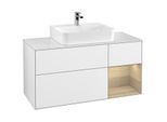 Villeroy und Boch Finion Waschtischunterschrank G171PCGF 120cm, Abdeckplatte white matt, Emotion, Regal rechts Oak Veneer, Glossy white lacquer
