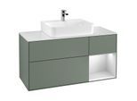 Villeroy und Boch Finion Waschtischunterschrank G171MTGM 120cm, Abdeckplatte white matt, Emotion, Regal rechts White matt lacquer, Olive Matt Lacquer