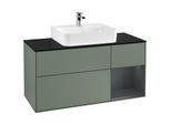 Villeroy und Boch Finion Waschtischunterschrank G172HGGM 120cm, Abdeckplatte black matt, Emotion, Regal rechts Midnight Blue Matt Lacquer, Olive Matt Lacquer