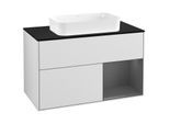 Villeroy und Boch Finion Waschtischunterschrank F252GKMT 100x60,3cm, Abdeckplatte black matt, Regal rechts Anthracite matt, White matt lacquer