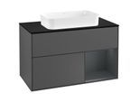 Villeroy und Boch Finion Waschtischunterschrank F252HGGK 100x60,3cm, Abdeckplatte black matt, Regal rechts Midnight Blue Matt Lacquer, Anthracite matt