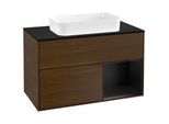 Villeroy und Boch Finion Waschtischunterschrank F252PDGN 100x60,3cm, Abdeckplatte black matt, Regal rechts Black matt lacquer, Walnut veneer